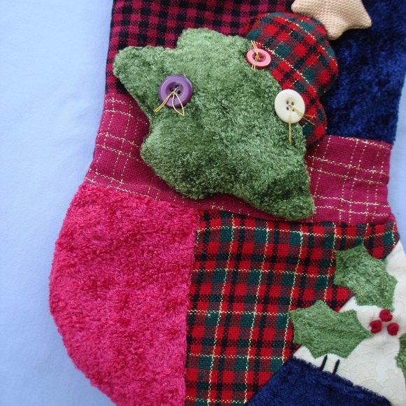 Nice 18" Stocking Farmhouse Patchwork Christmas Embellished Buffalo Check Fabric - Picture 12 of 14